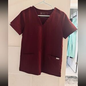 Figs Deep Red V-Neck Scrub Top